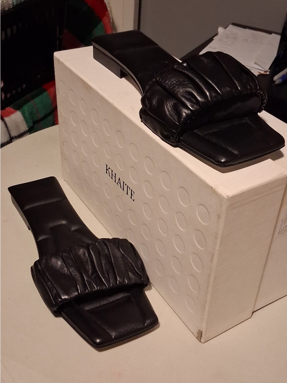 Khaite Crete Ruched Leather Slides